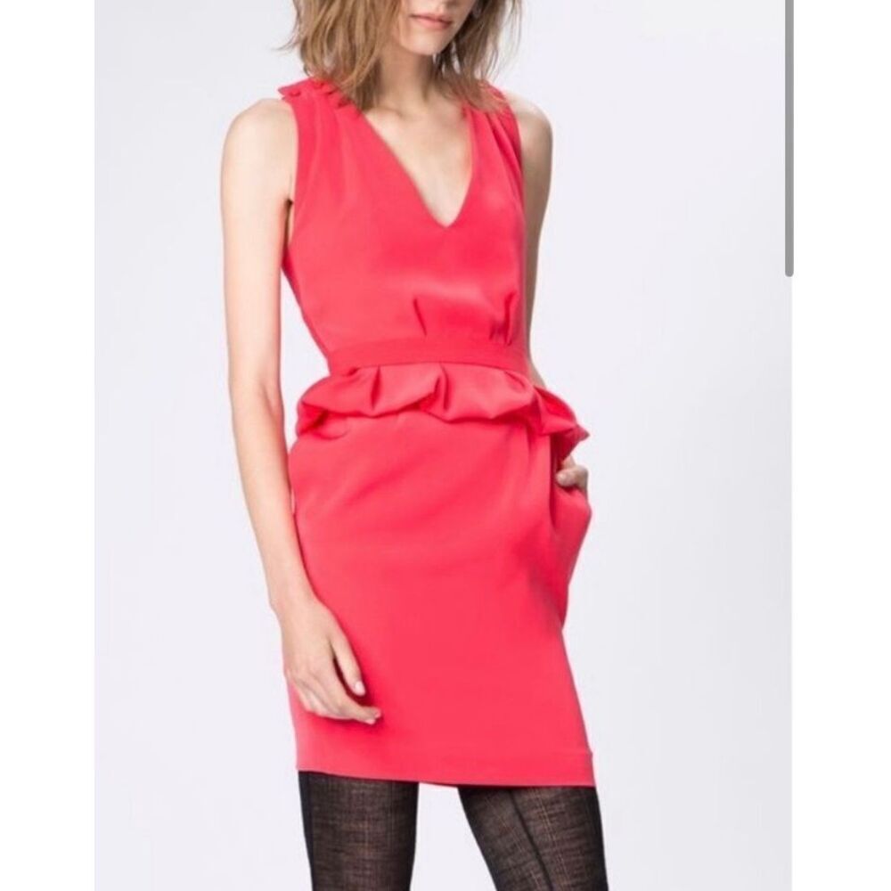 NWT Maje Paris Framboise Glue Red Peplum Sheath Women's Dress Large